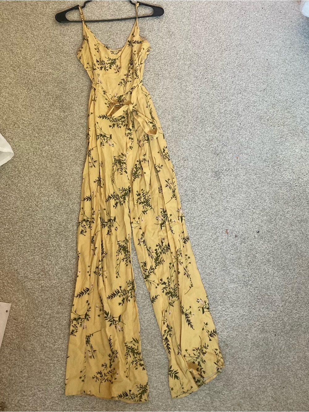 Yellow Floral Wide-Leg Jumpsuit with Tie Waist